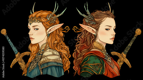 
Enigmatic fantasies portraits of powerful female characters. from elven warriors to gothic beauties, fantasy artworks capture diverse characters and magical realms. Elven Kingdom. photo