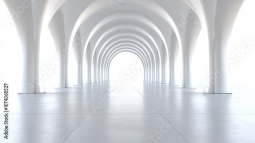 A long white hallway with arches in the middle of it