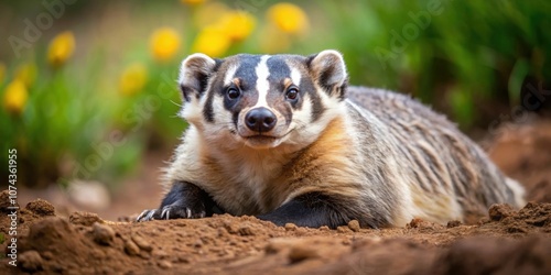 American Badger laying in the dirt, wildlife, animal, mammal, badger, dirt, ground, nature, outdoors photo