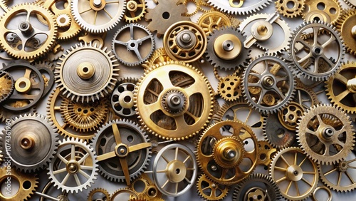 Disassembled clockwork mechanism with gears and cogs , clock, time, machinery, parts, disassembled, mechanism, gears