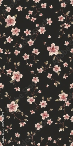 Wallpaper Mural Seamless charcoal small floral elements wallpaper design with blossom, leaves, and vines, pattern Torontodigital.ca