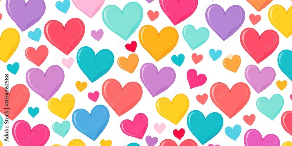 Seamless pattern of colorful hearts on a white background, abstract, backdrop Seamless pattern of colorful hearts on a white background, abstract, backdrop