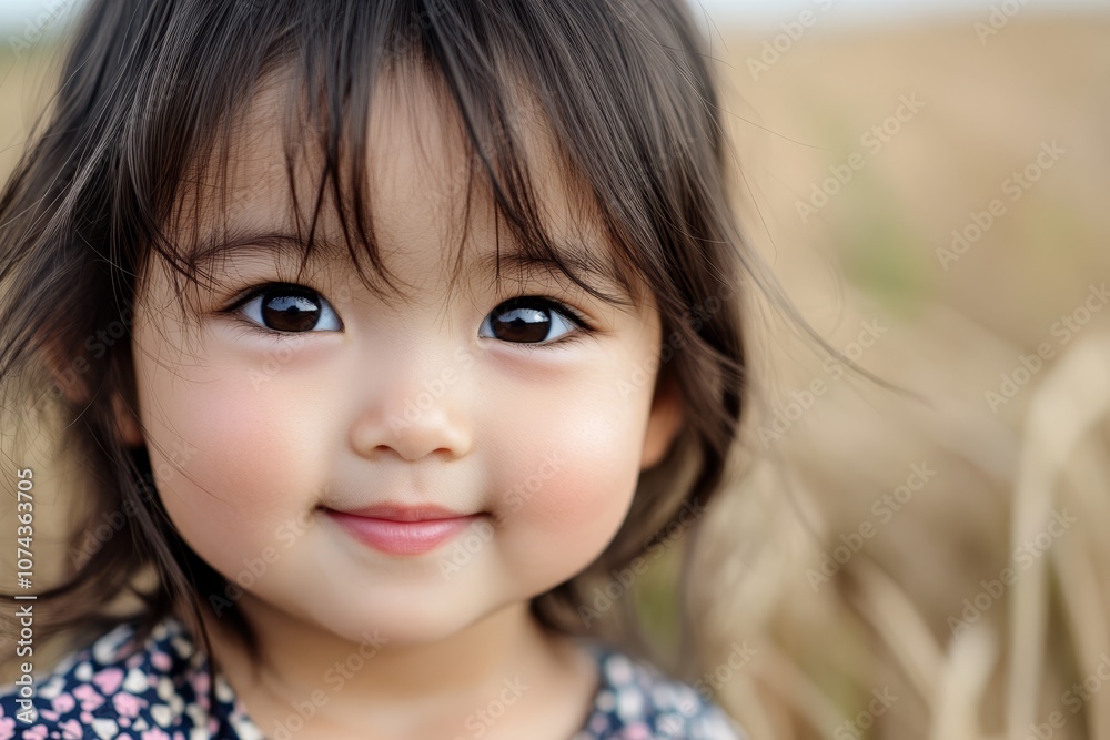A little girl with brown hair and blue eyes smiles at the camera A little girl with brown hair and blue eyes smiles at the camera