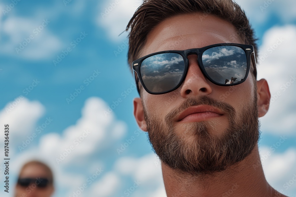 A man with a beard wearing a pair of sunglasses A man with a beard wearing a pair of sunglasses