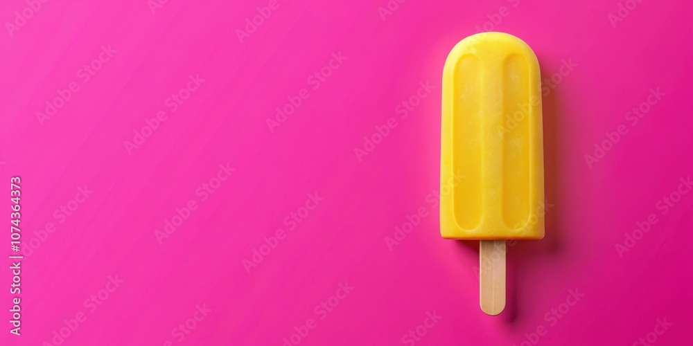 Yellow juice popsicle ice cream on a colorful pink background. Refreshing summer sweet. Realistic , yellow, juice Yellow juice popsicle ice cream on a colorful pink background. Refreshing summer sweet. Realistic , yellow, juice