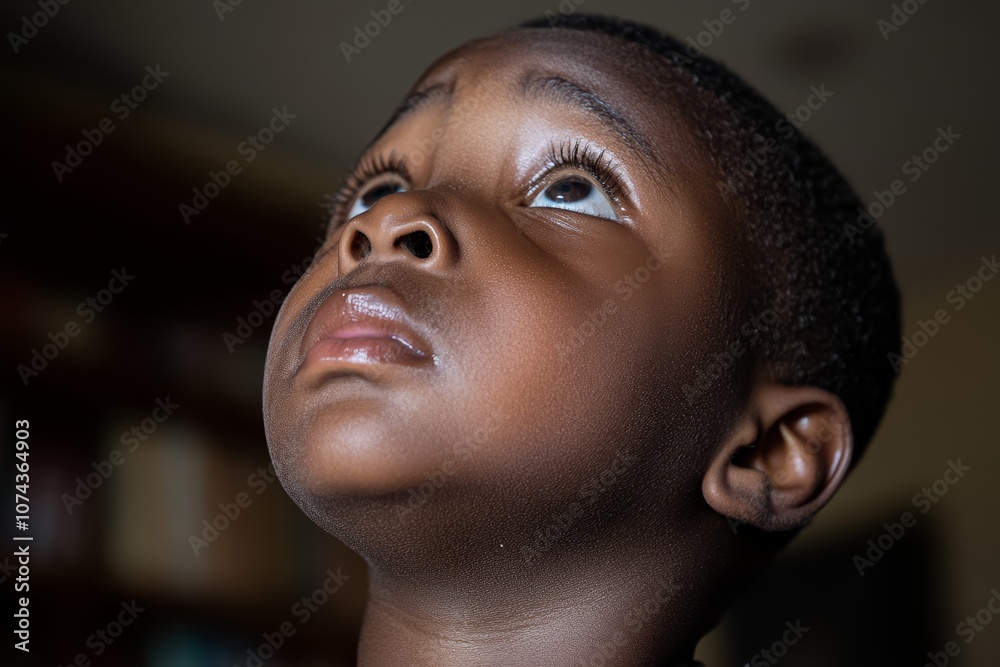 A young boy looking up at the sky A young boy looking up at the sky