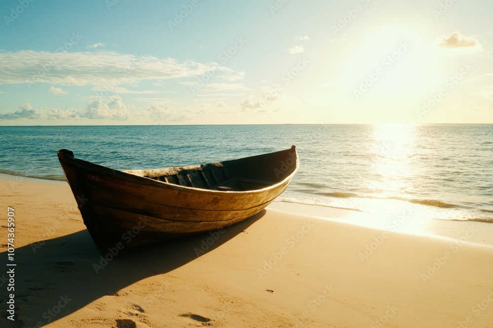 A boat sitting on top of a sandy beach next to the ocean A boat sitting on top of a sandy beach next to the ocean