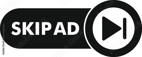 Black and white skip ad button enabling viewers to bypass commercials, enhancing user experience