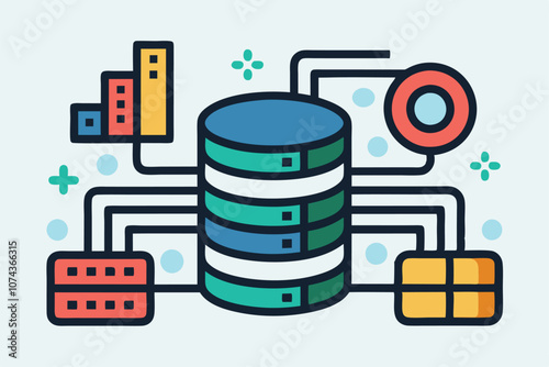 This graphic showcases an install dataset icon, featuring colorful elements and data flow connections, Install dataset icon, simple illustration