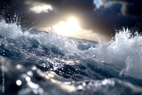 A close up of a wave breaking in the ocean under a cloudy sky
