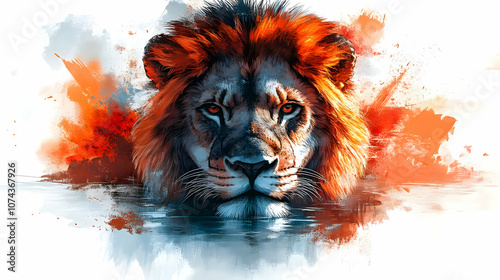 Majestic Lion Portrait in Watercolor Style Illustration photo