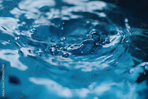 Dynamic capture of clear blue water splashes, showcasing the beauty and movement of refreshing water droplets photo