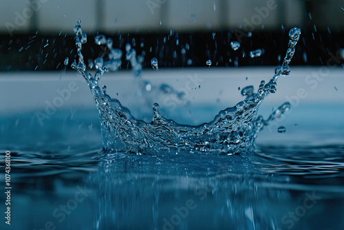 Dynamic capture of clear blue water splashes, showcasing the beauty and movement of refreshing water droplets photo