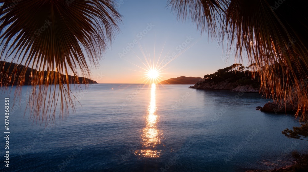 Obraz premium A view of the sun setting over the ocean from a beach