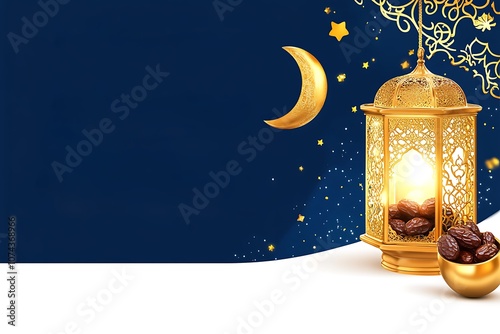 Ramadan Kareem concept. Greeting photo of beautiful Arabic lantern on night background