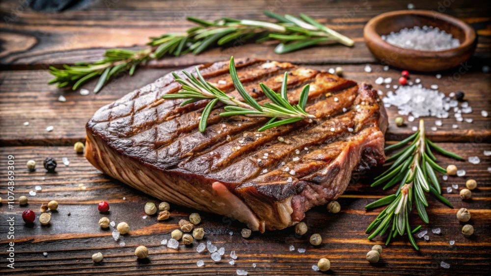 Grilled ribeye beef steak seasoned with rosemary and salt, grilled, ribeye, beef, steak, rosemary, salt, seasoning, barbeque