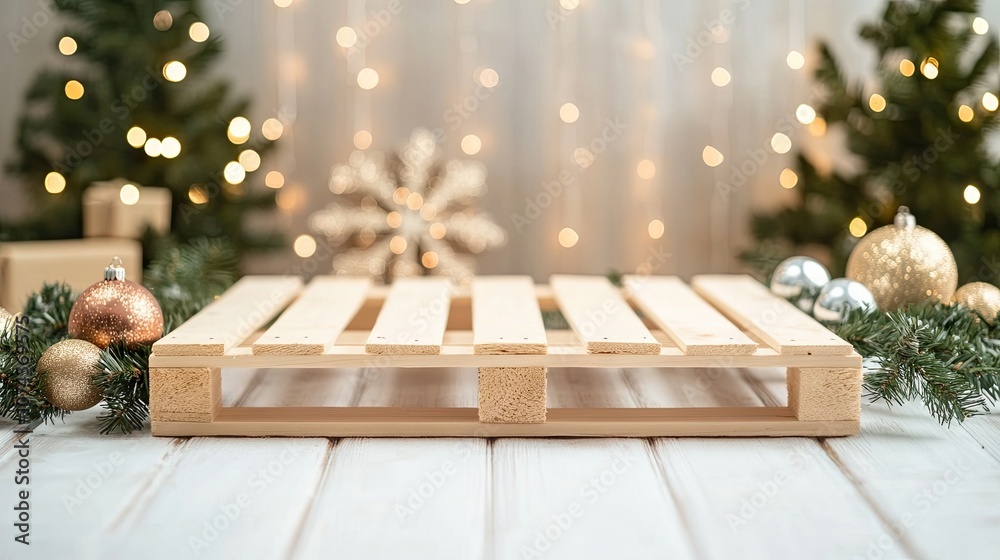 Wooden pallet decorated for festive holiday scene Wooden pallet decorated for festive holiday scene