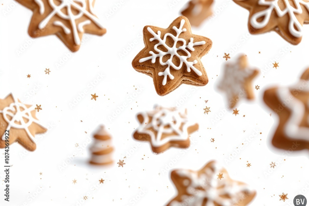 Festive gingerbread cookies floating Festive gingerbread cookies floating