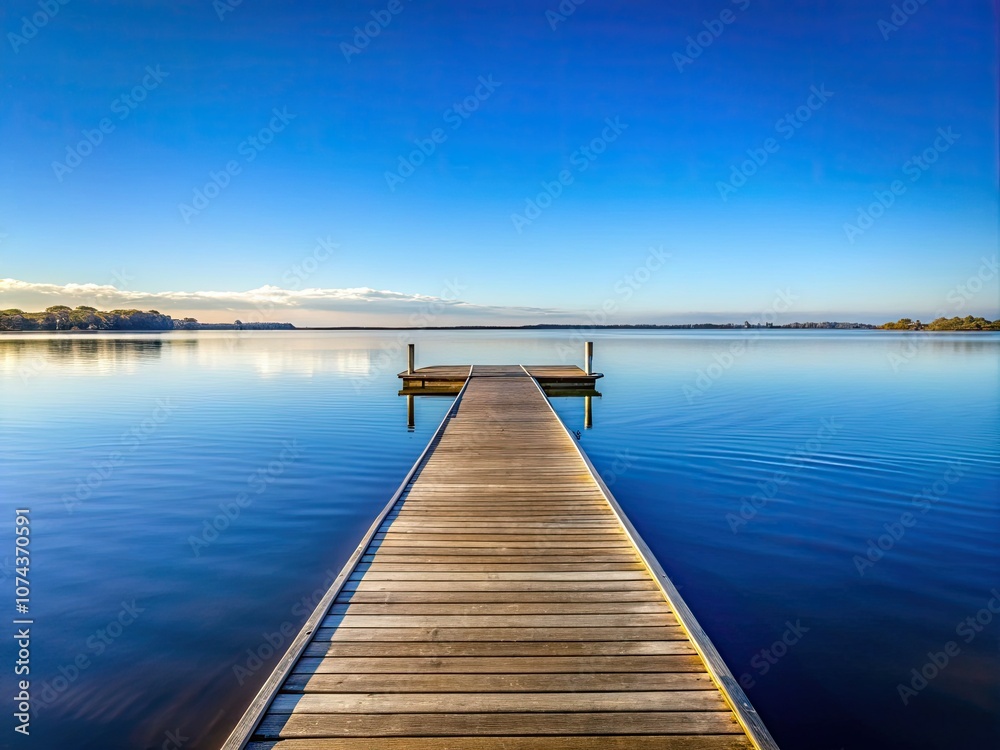 Fototapeta premium Minimalist Serenity at Perth's Swan River Jetty: A Tranquil View of Nature's Beauty