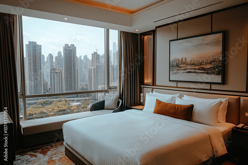 Luxury suite in a five-star hotel with a panoramic city view photo