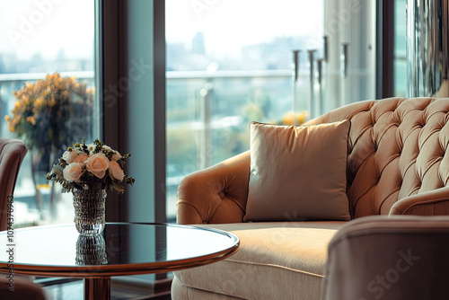 Luxury suite in a five-star hotel with a panoramic city view photo