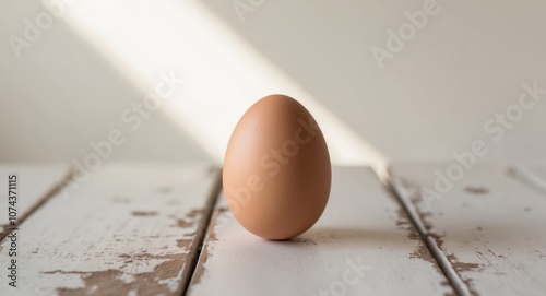 Naturally colored organic egg on a rustic table. photo