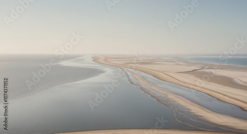 Ocean bay with sandy shorelines from high perspective. photo