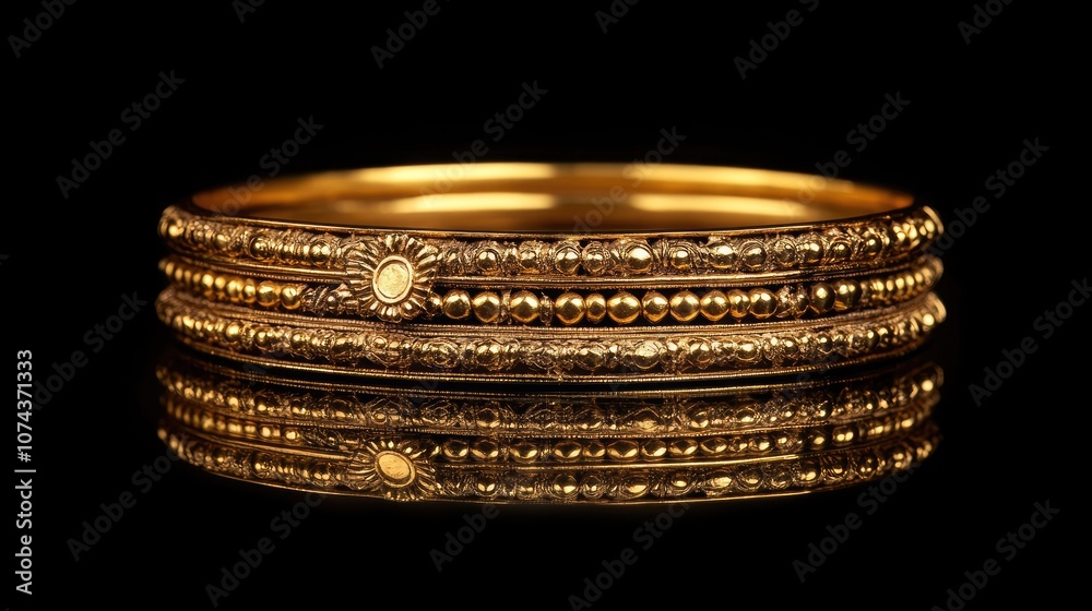 Elegant Gold Bangle on Reflective Surface Elegant Gold Bangle on Reflective Surface