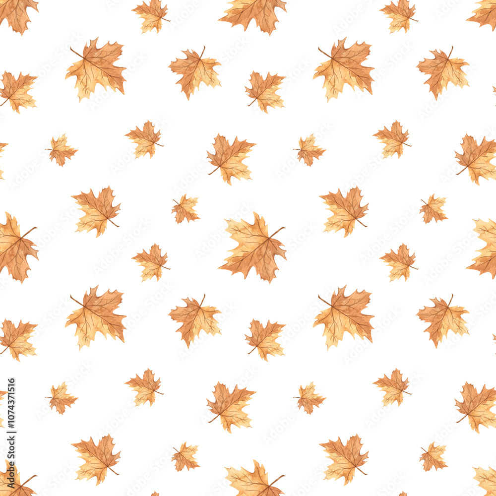 Watercolor seamless pattern with maple autumn leaves, fall print, texture with leaves bright on white background Watercolor seamless pattern with maple autumn leaves, fall print, texture with leaves bright on white background