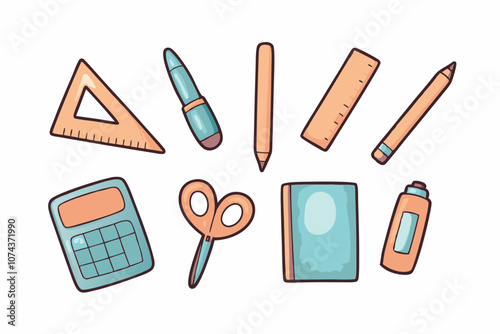 Hand-Drawn School Supplies Vector Collection