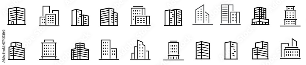 Obraz premium Buildings Line Editable Stroke Icons Set.