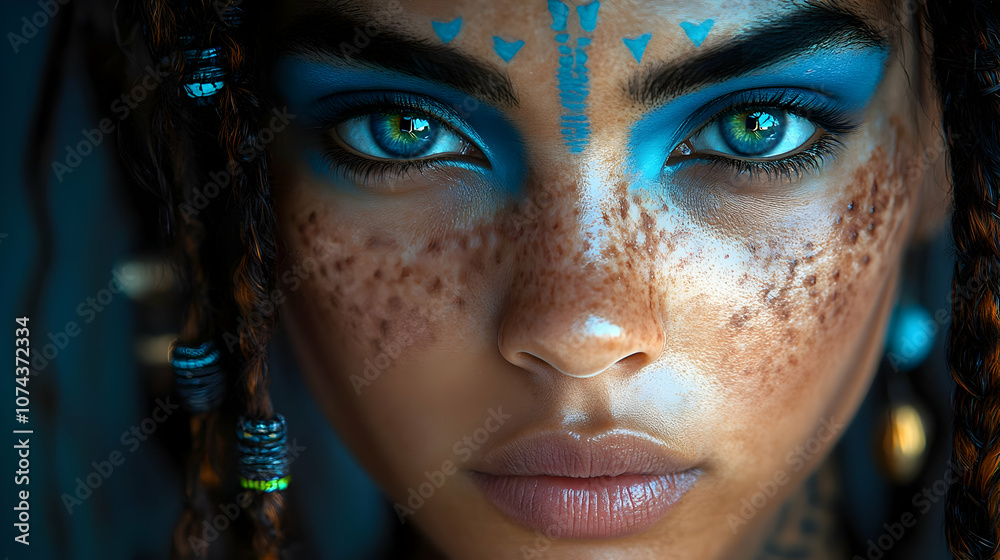 Blue Eyeshadow and Braided Hair Woman Face Illustration Blue Eyeshadow and Braided Hair Woman Face Illustration
