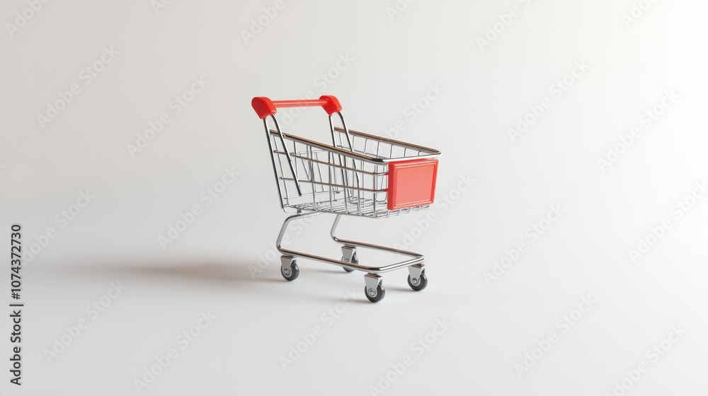 Red Handle Shopping Cart on White Background Red Handle Shopping Cart on White Background