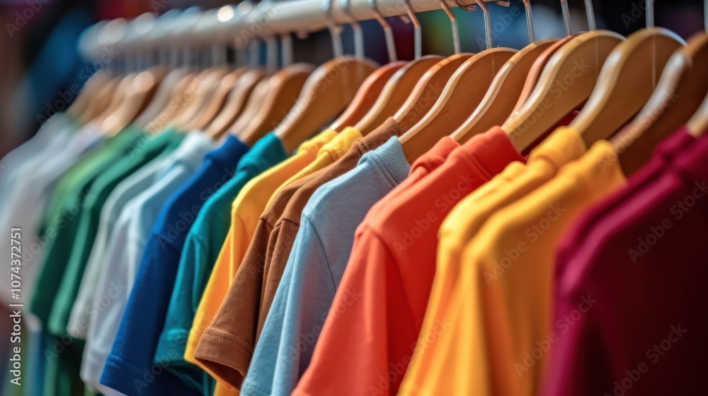 Colorful T-Shirts On Hangers Colorful T-Shirts On Hangers