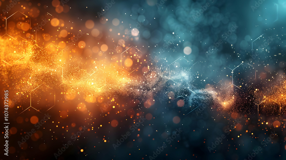 Fototapeta premium Abstract Background with Orange and Blue Glow and Hexagon Pattern