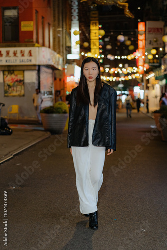 Fashionable Night Stroll in the Vibrant and Colorful Streets of Chinatown Today