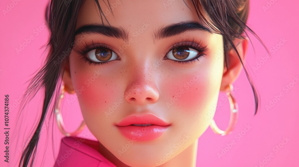 Fototapeta premium Stunning closeup of a female model dressed in a stylish pink modern kurung showcasing contemporary urban fashion for women