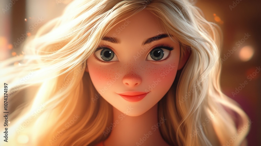 Stunning blond girl with flowing long hair capturing youthful beauty and grace Stunning blond girl with flowing long hair capturing youthful beauty and grace