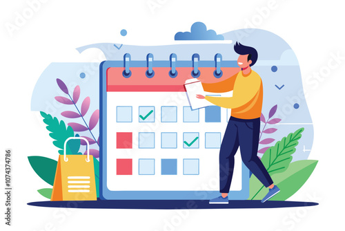 A man marks his calendar with meeting plans, focusing on organizing his schedule efficiently, Man circles calendar for meeting plans.