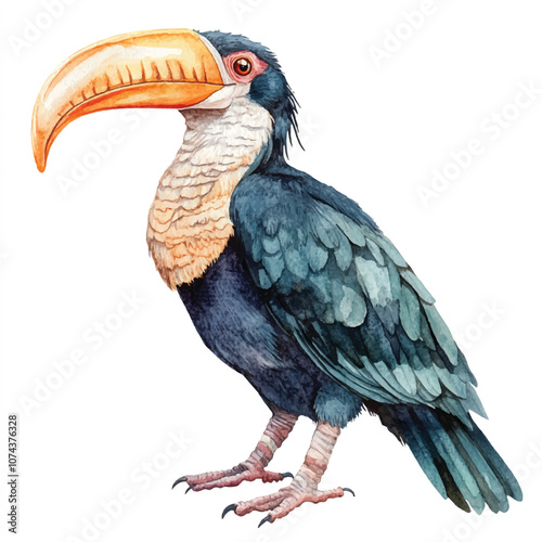 cute Hornbill watercolor clipart illustration isolated