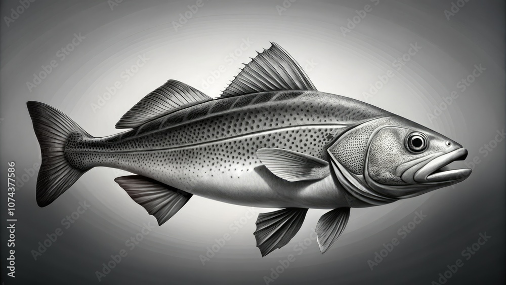Monochrome Cod Fish Illustration for Marine Art and Decor