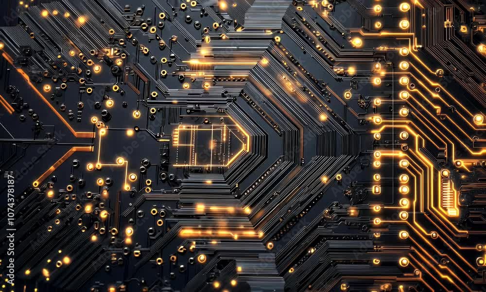 Abstract close-up of a circuit board with glowing elements, symbolizing ...