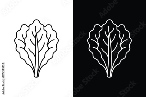 Swiss Chard Icon Style. Precision Line Art of Delicate Leaf Slices