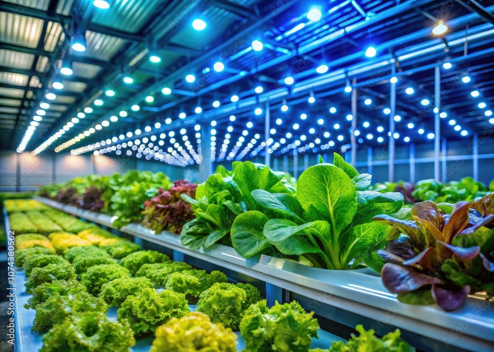 Night Photography of Organic Vegetables in Hydroponic Greenhouse - Sustainable Food Supply Chain Night Photography of Organic Vegetables in Hydroponic Greenhouse - Sustainable Food Supply Chain