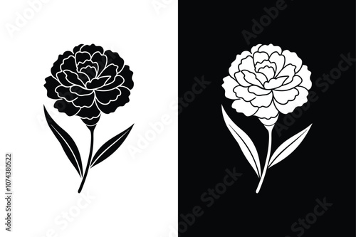 Carnation Flower Icon. Elegant Design Isolated on Black & White Backgrounds