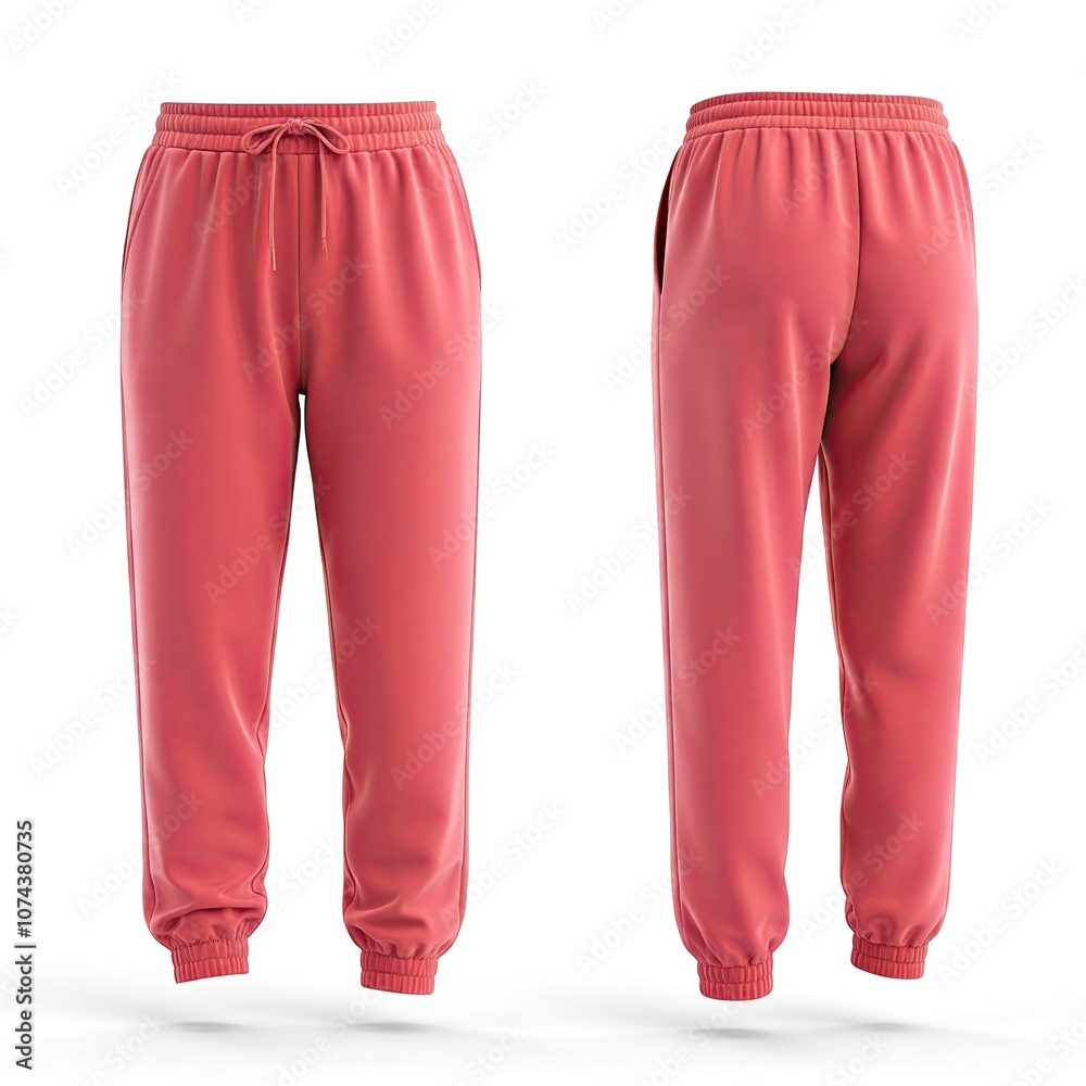 Coral pink sweatpants with a drawstring waist and cuffed ankles