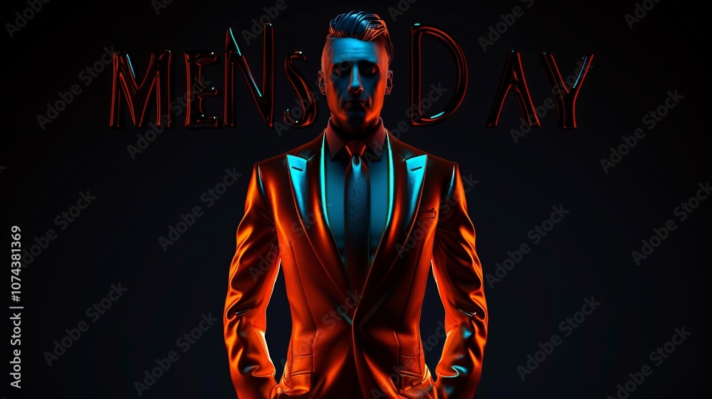 Fashionable man in futuristic lighting for men's day celebration. Fashionable man in futuristic lighting for men's day celebration.