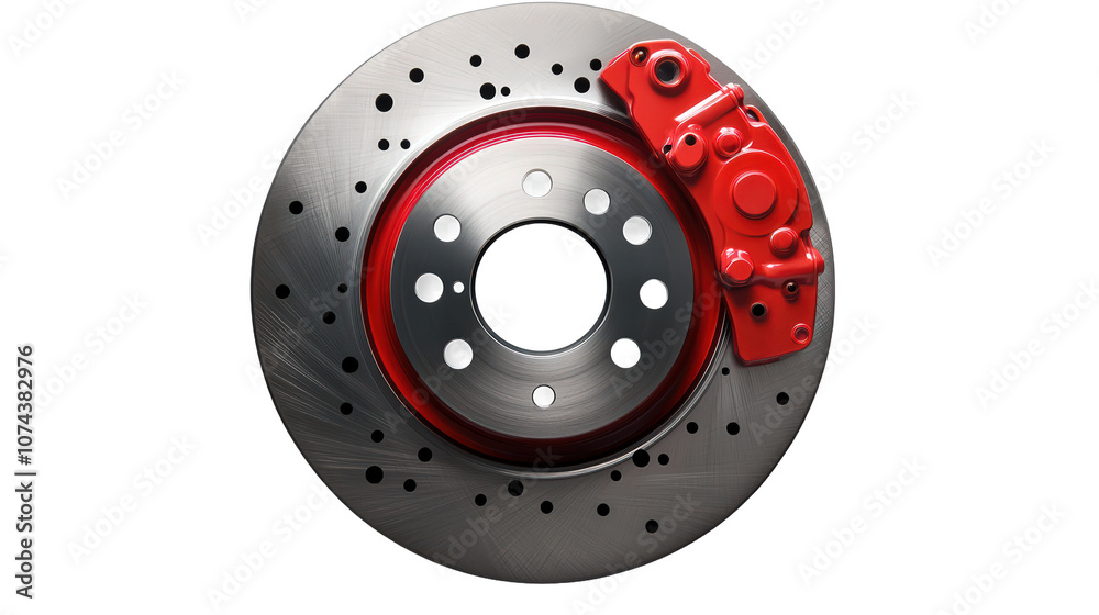 Car brake disc and red calipers isolated on white background. Car brake disc and red calipers isolated on white background.