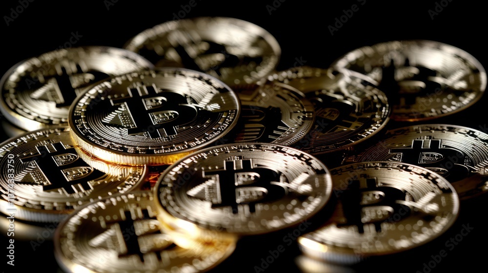 Bitcoin,a stack of gold coins, virtual currency Bitcoin,a stack of gold coins, virtual currency