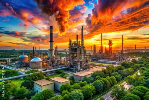 Panoramic View of ExxonMobil Joliet Refinery in Channahon, Illinois - Industrial Landscape Photography